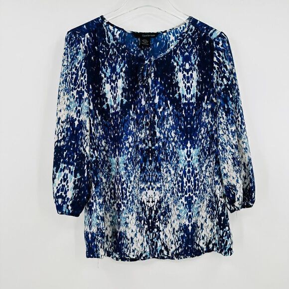 Calvin Klein Size Small Blue & White Animal Print 3/4 Sleeve Popover Blouse Top - Picture 1 of 7